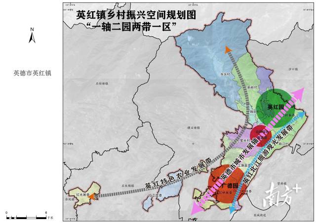 英红镇乡村振兴空间规划图——“一轴二园两带一区”。通讯员供图